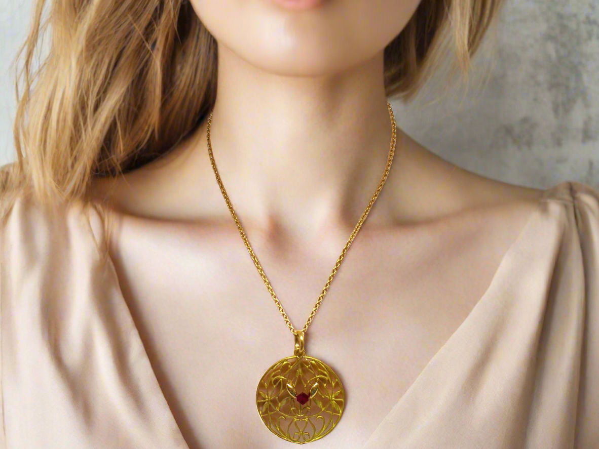 Beautiful Siam Crystal with an Elegant Gold Filigree Pendant, One-of-a-Kind Necklace Set- handcrafted by Artistry Jewelry