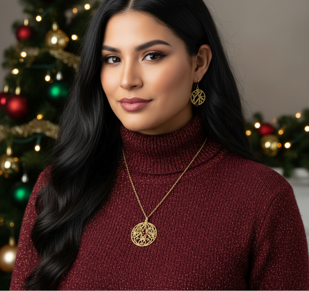 Beautiful Siam Crystal with an Elegant Gold Filigree Pendant, One-of-a-Kind Necklace Set- handcrafted by Artistry Jewelry