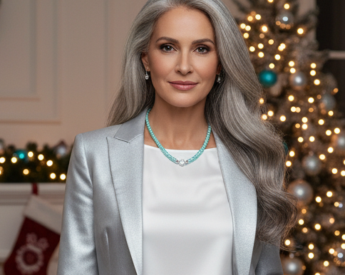 Beautiful Aqua, Semi-precious Necklace with a Cosmic Crystal, and Hematite-B-handcrafted by Artistry Jewelry