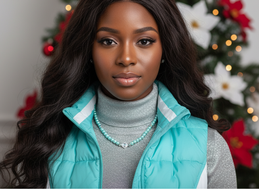 Beautiful Aqua, Semi-precious Necklace with a Cosmic Crystal, and Hematite-B-handcrafted by Artistry Jewelry