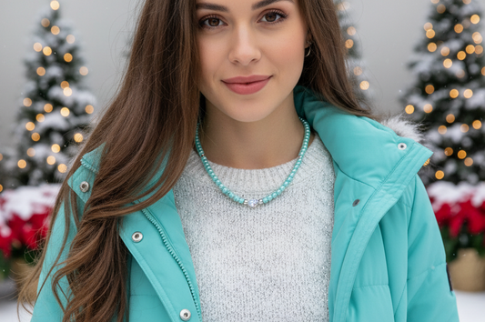 Beautiful Aqua, Semi-precious Necklace with a Cosmic Crystal, and Hematite-B-handcrafted by Artistry Jewelry