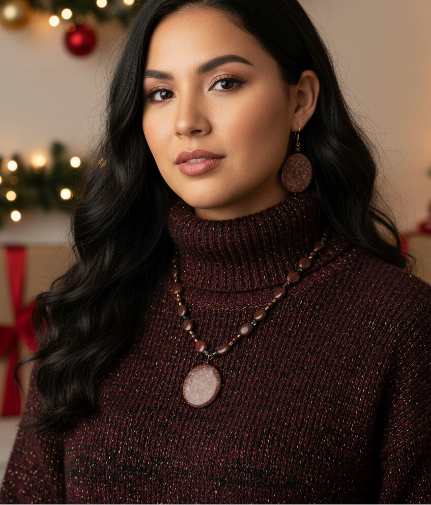 Lovely Jet Bicone Crystals, Red Feldspar, and Cubic Zirconia, One-of-a-Kind, Beaded Necklace Set-handcrafted by Artistry Jewelry