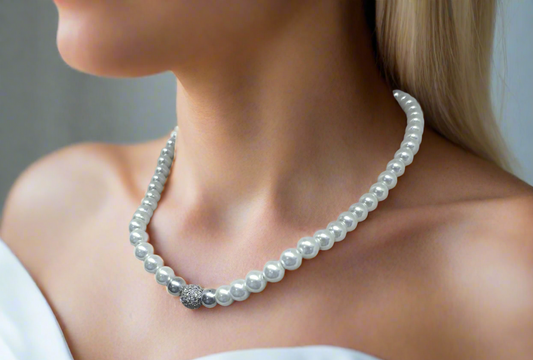 Gorgeous Crystal Czech Ball and Gray & Silver Druk beads, One-of-a-Kind, Beaded Necklace-crafted by Artistry Jewelry