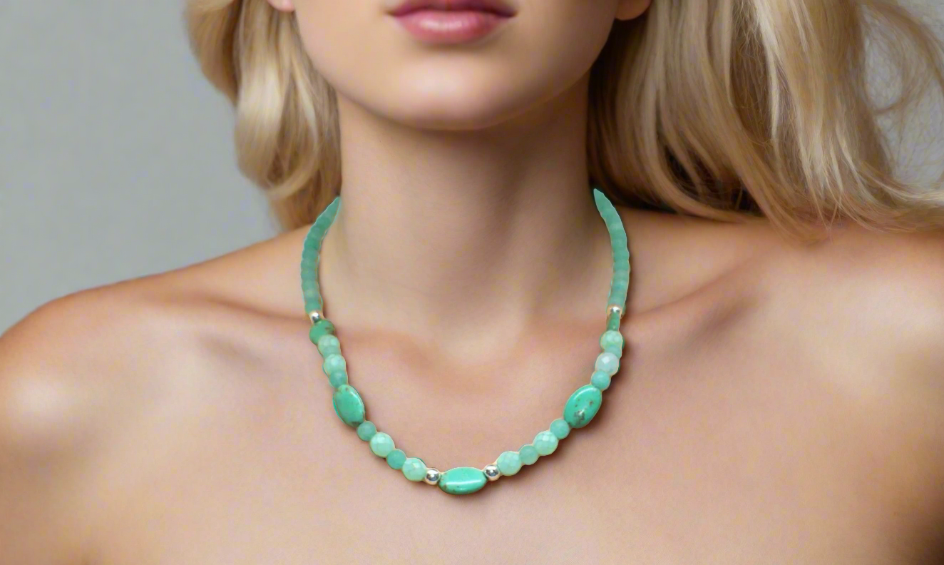 Beautiful Aqua, Semi-precious Necklace with Magnesite, and Hematite-A-handcrafted by Artistry Jewelry