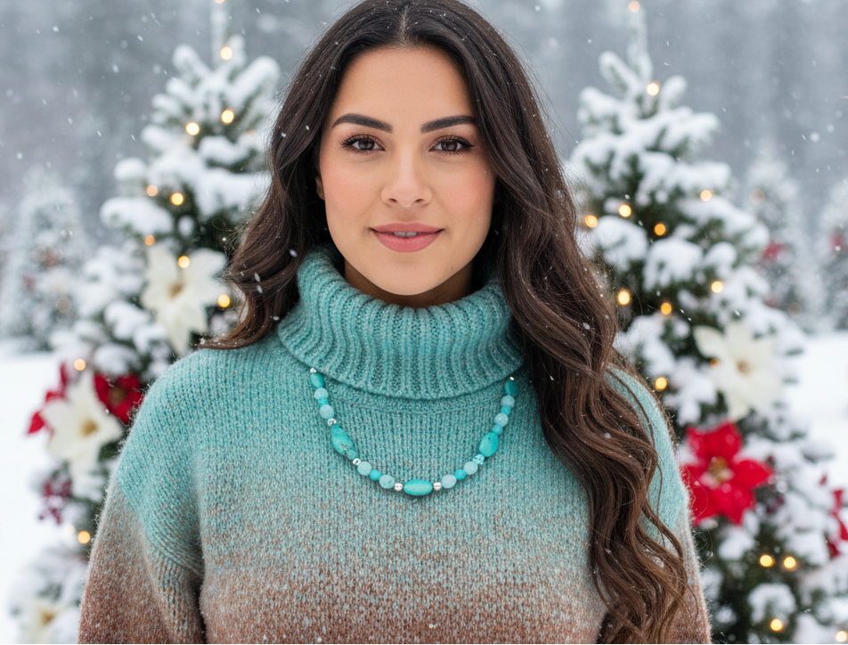 Beautiful Aqua, Semi-precious Necklace with Magnesite, and Hematite-A-handcrafted by Artistry Jewelry