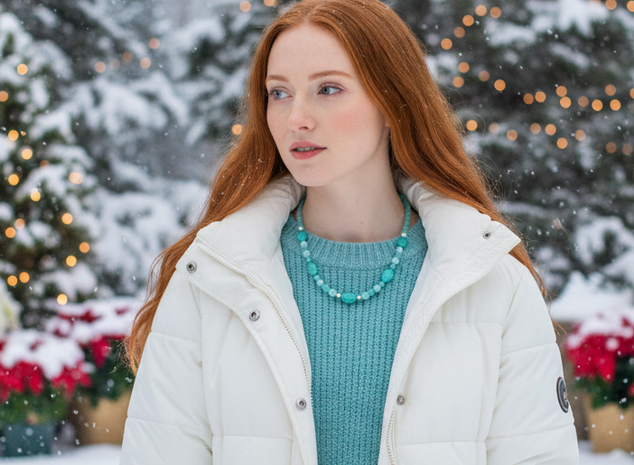 Beautiful Aqua, Semi-precious Necklace with Magnesite, and Hematite-A-handcrafted by Artistry Jewelry