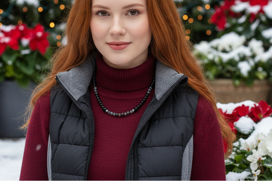 Fabulous Black & Gray Labrador, Black  Onyx and Black Diamond Crystals,_A Beaded Necklace