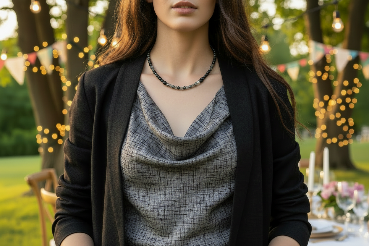 Fabulous Black & Gray Labrador, Black  Onyx and Black Diamond Crystals,_A Beaded Necklace