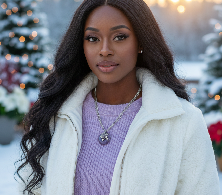 Fabulous Amethyst Stone and Sterling Silver bail, Figaro Chain Necklace