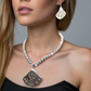 Beautiful Air Blue Opal Crystals, Silver Pendant, and Rhinestones, One-of-a-Kind, Beaded Necklace Set-crafted by Artistry Jewelry
