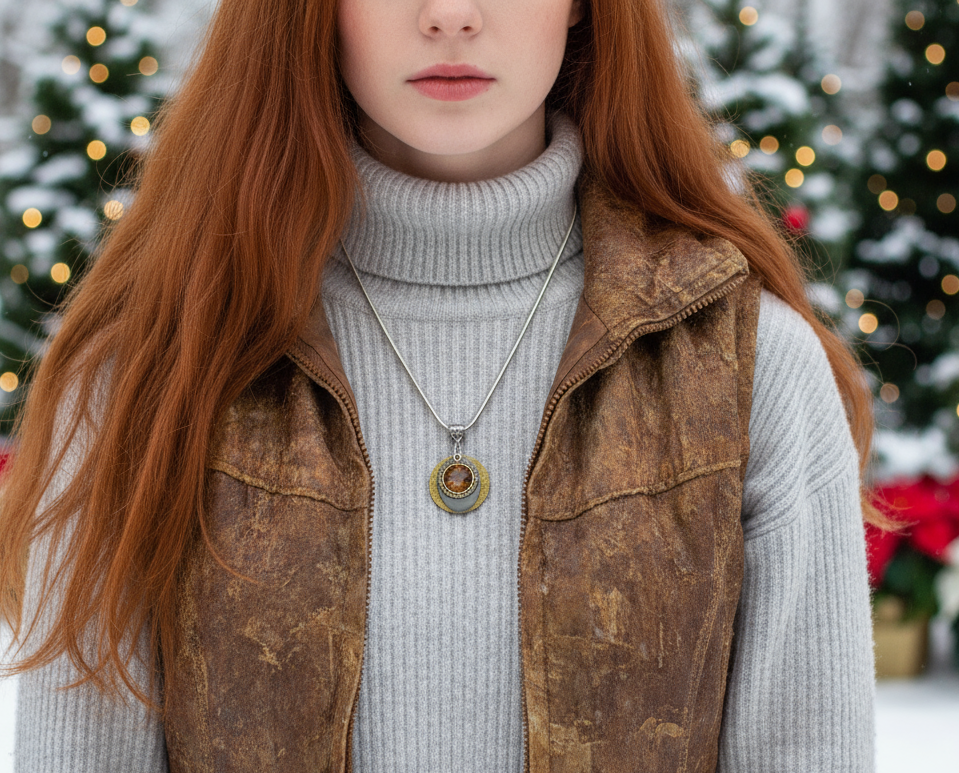Smokey Topaz Rivoli Pendant, and Silver Snake Chain Necklace- by Artistry Jewelry