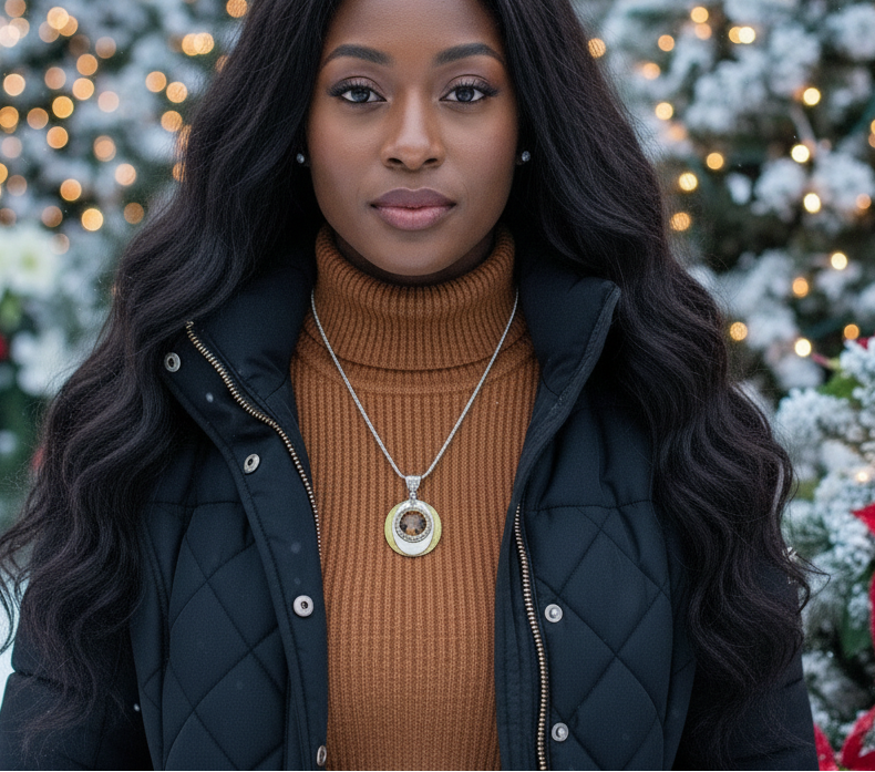 Smokey Topaz Rivoli Pendant, and Silver Snake Chain Necklace- by Artistry Jewelry