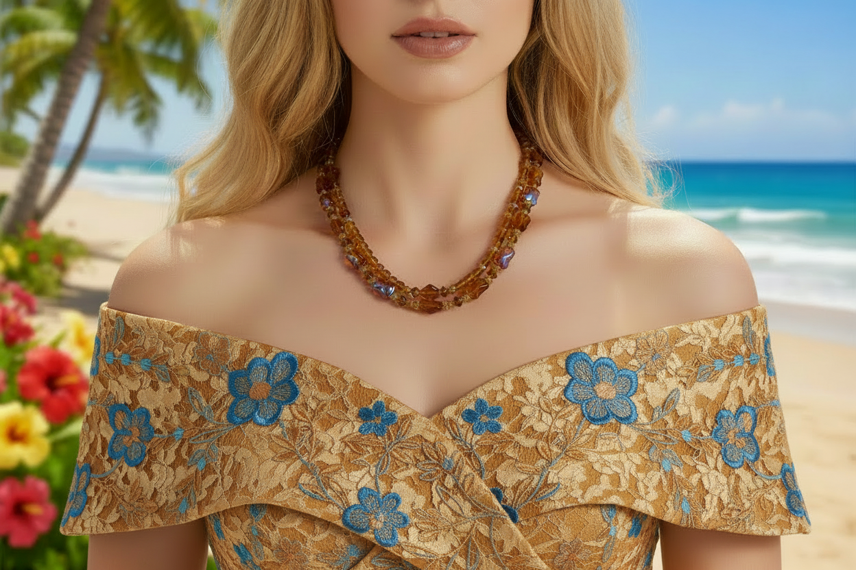 Lovely Browns, Blues, Oranges, and Gold Colors, Two-Strands, Beaded Necklaces, One-of-a-Kind - crafted by Artistry Jewelry