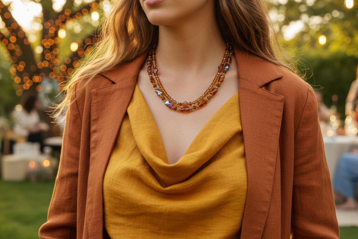 Lovely Browns, Blues, Oranges, and Gold Colors, Two-Strands, Beaded Necklaces, One-of-a-Kind - crafted by Artistry Jewelry