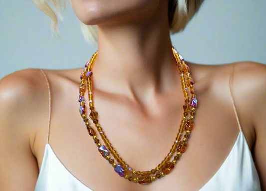 Lovely Browns, Blues, Oranges, and Gold Colors, Two-Strands, Beaded Necklaces, One-of-a-Kind - crafted by Artistry Jewelry
