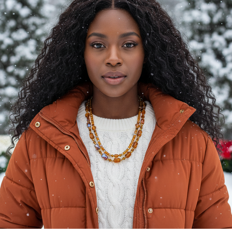 Lovely Browns, Blues, Oranges, and Gold Colors, Two-Strands, Beaded Necklaces, One-of-a-Kind - crafted by Artistry Jewelry