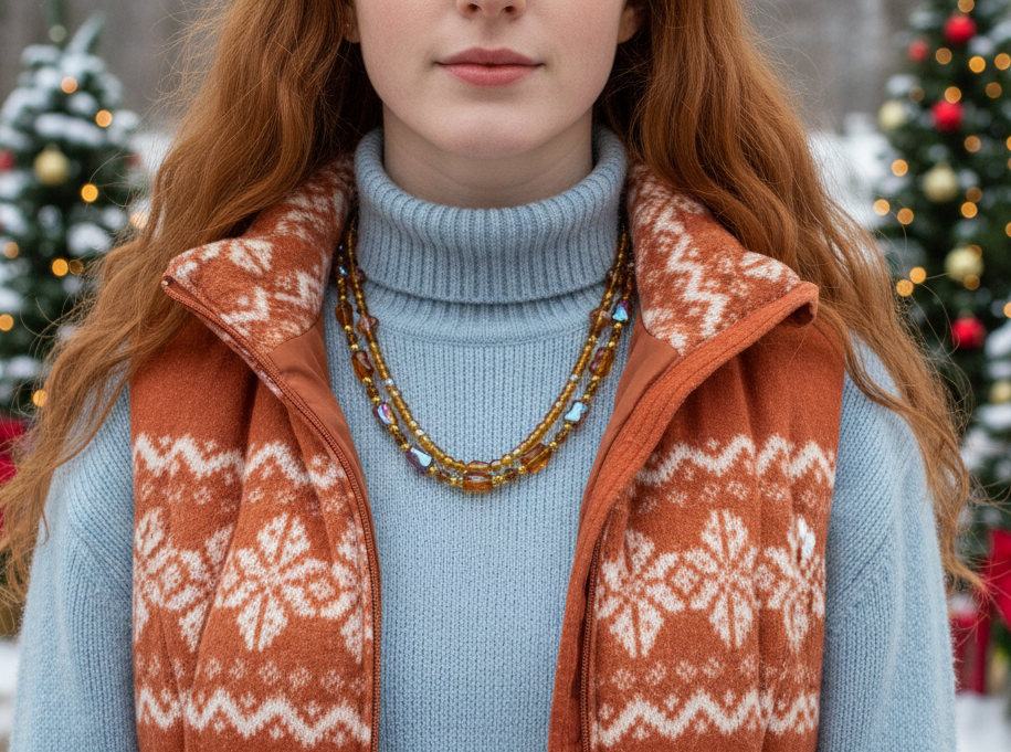 Lovely Browns, Blues, Oranges, and Gold Colors, Two-Strands, Beaded Necklaces, One-of-a-Kind - crafted by Artistry Jewelry
