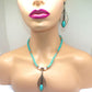 Fabulous Turquoise, Blue Crystal, Silver, and Magnesite, Semi-precious, Beaded Necklace Set - handcrafted by Artistry Jewelry