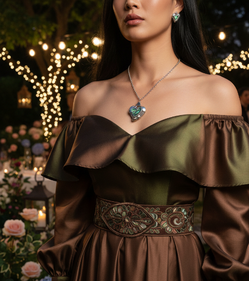 Lovely Abalone Heart Pendant, Silver Rolo Chain Necklace with Matching Earrings-by Artistry Jewelry