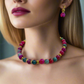 Stunning Natural Berry Tourmaline, Olive Quartz, and Gold Hematite, One-of-a-Kind, Beaded Necklace Set-handcrafted by Artistry Jewelry