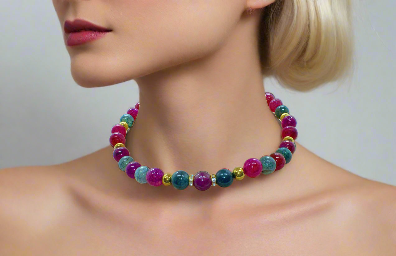 Stunning Natural Berry Tourmaline, Olive Quartz, and Gold Hematite, One-of-a-Kind, Beaded Necklace Set-handcrafted by Artistry Jewelry