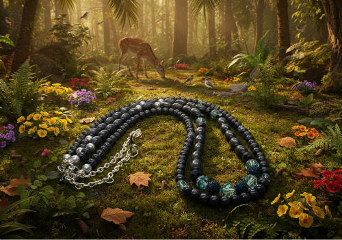 Stunning Sapphire Crystals, Black & Gray Pearl Beads, Dark BlueCzech PAVE Balls, Beaded Necklace - handcrafted by Artistry Jewelry