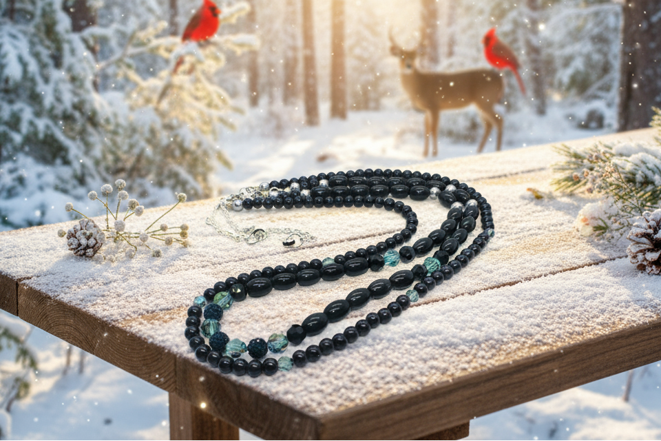 Stunning Sapphire Crystals, Black & Gray Pearl Beads, Dark BlueCzech PAVE Balls, Beaded Necklace - handcrafted by Artistry Jewelry