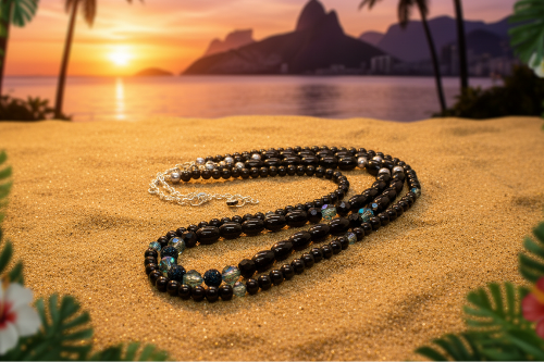Stunning Sapphire Crystals, Black & Gray Pearl Beads, Dark BlueCzech PAVE Balls, Beaded Necklace - handcrafted by Artistry Jewelry