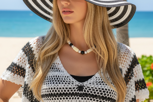 Lovely Natural Snow Quartz, Black Onyx, Howlite and Mountain Jade, Semi-precious, One-of-a -kind, Beaded Necklace A-crafted by Artistry Jewelry