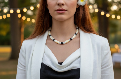 Lovely Natural Snow Quartz, Black Onyx, Howlite and Mountain Jade, Semi-precious, One-of-a -kind, Beaded Necklace A-crafted by Artistry Jewelry