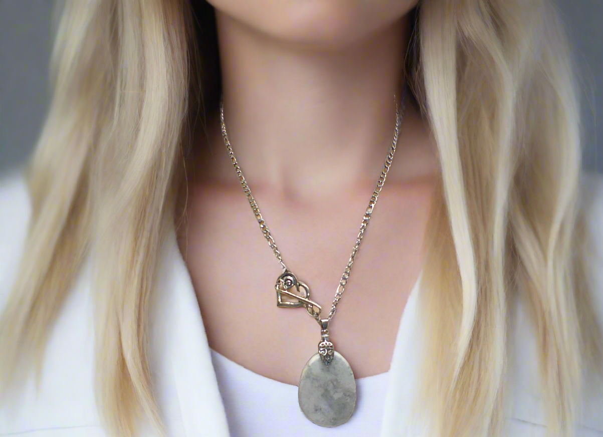 Lovely Howlite Pendant, Figaro Stainless Steel Chain Necklace-by Artistry Jewelry