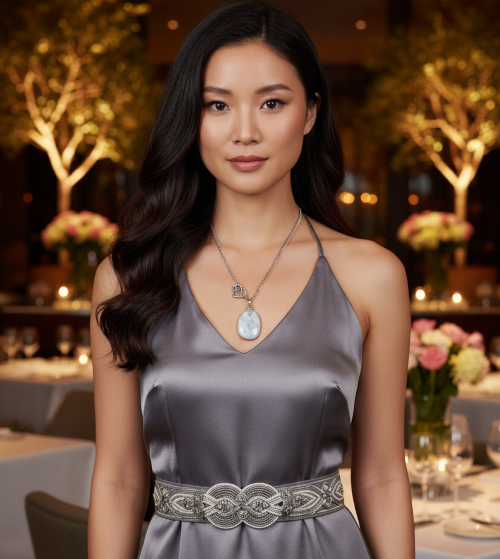 Lovely Howlite Pendant, Figaro Stainless Steel Chain Necklace-by Artistry Jewelry
