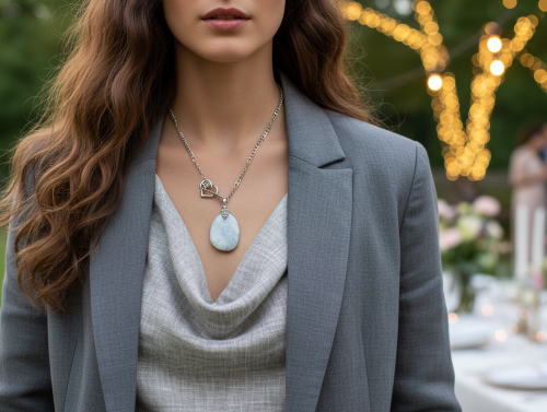 Lovely Howlite Pendant, Figaro Stainless Steel Chain Necklace-by Artistry Jewelry