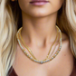 Gorgeous Handcrafted Two-Strand Silver and Gold Hematite and Chain Necklace with Cubic Zirconia Focal, Silver and Gold Tones- handcrafted by Artistry Jewelry
