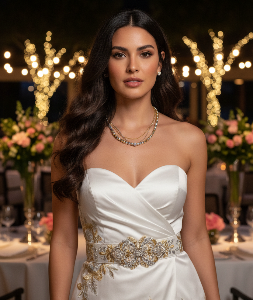 Gorgeous Handcrafted Two-Strand Silver and Gold Hematite and Chain Necklace with Cubic Zirconia Focal, Silver and Gold Tones- handcrafted by Artistry Jewelry