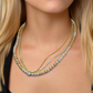 Gorgeous Handcrafted Two-Strand Silver and Gold Hematite and Chain Necklace with Cubic Zirconia Focal, Silver and Gold Tones- handcrafted by Artistry Jewelry