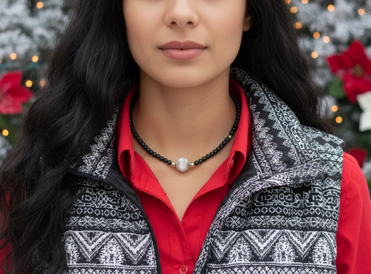 Exciting Black Satin Beads with Silver Hematite, One-of-a-Kind Necklace - hand crafted by Artistry Jewelry