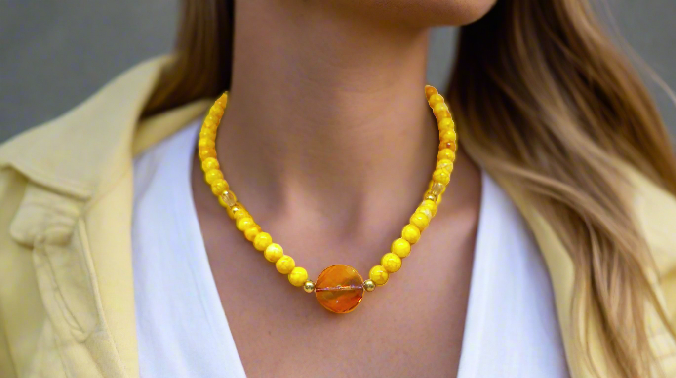 Exciting Yellow Fire Dragon Agates and Copper Crystal Twist, Semi-precious, One-of-a-Kind, Necklace - handcrafted by Artistry Jewelry