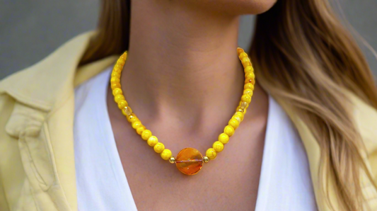 Exciting Yellow Fire Dragon Agates and Copper Crystal Twist, Semi-precious, One-of-a-Kind, Necklace - handcrafted by Artistry Jewelry