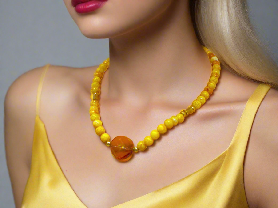 Exciting Yellow Fire Dragon Agates and Copper Crystal Twist, Semi-precious, One-of-a-Kind, Necklace - handcrafted by Artistry Jewelry