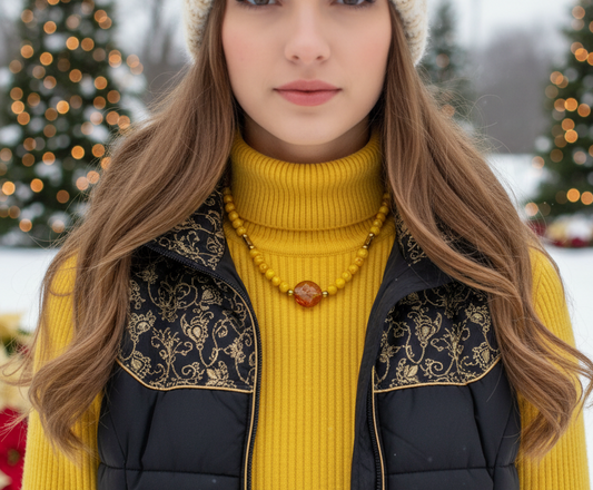 Exciting Yellow Fire Dragon Agates and Copper Crystal Twist, Semi-precious, One-of-a-Kind, Necklace - handcrafted by Artistry Jewelry
