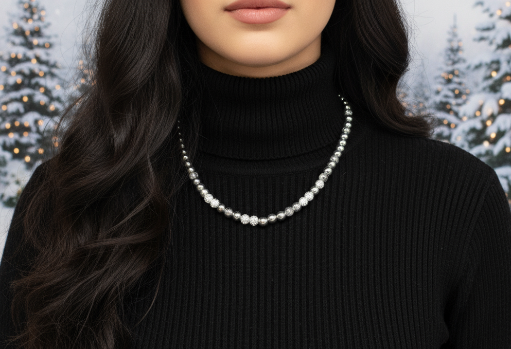 Beautiful Snow Cracked Crystal Beads and SP Hematite, Beaded Necklace Set-crafted by Artistry Jewelry