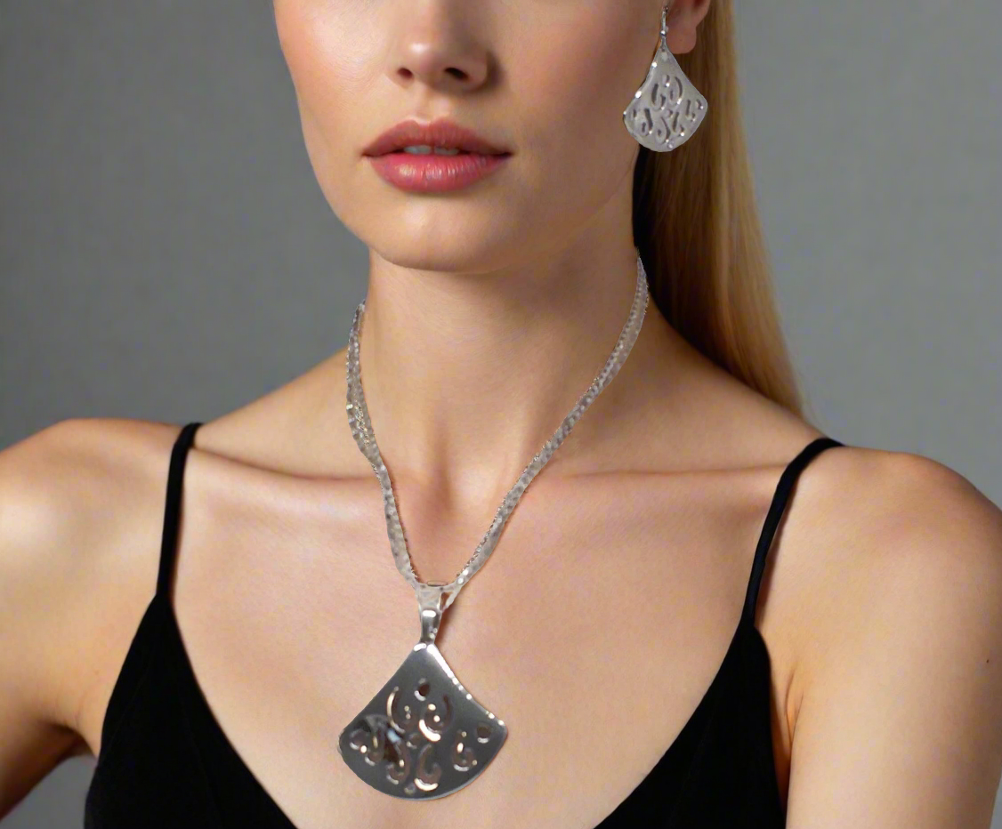 Stunning Silver Pendant, Rhinestones, and Silver Stainless Steel Chain Necklace Set, One-of-a-Kind, Created by Artistry Jewelry