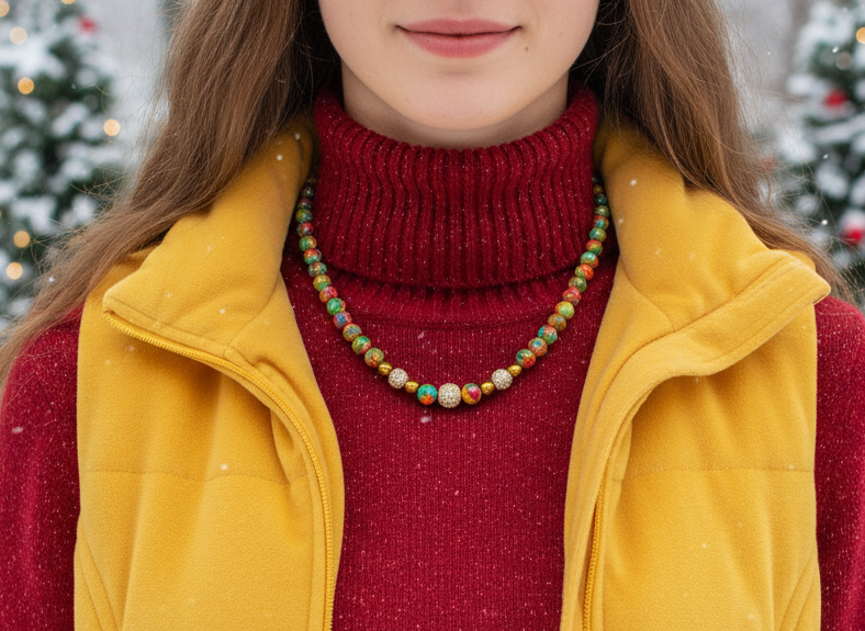 Fabulous Natural Green & Red Imperial Jasper, Gold Hematite, and CZ, Semi-precious, One-of-a-Kind,Beaded Necklace-handcrafted by Artistry Jewelry