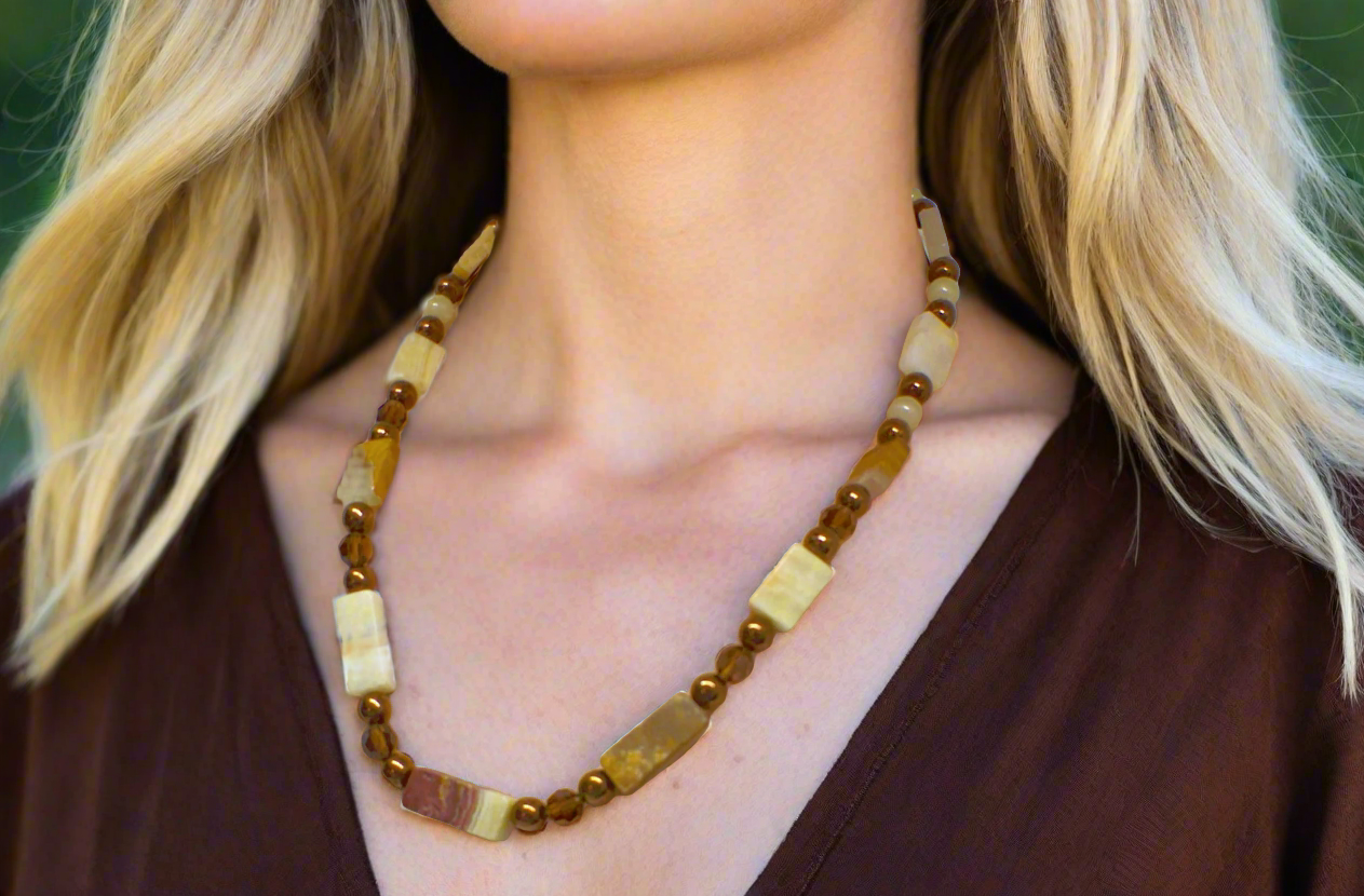 Beautiful Natural Italian Onyx, Quartz, and Crystals, One-of-a-Kind, Semi-precious Necklace-A-handcrafted by Artistry Jewelry