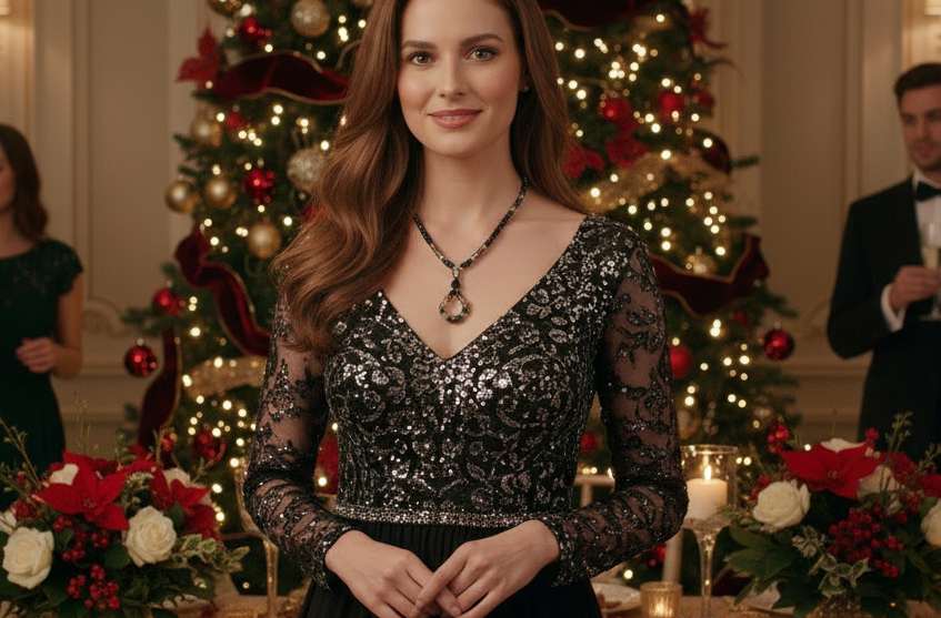 Stunning Black Onyx, Black Diamond Crystals, and Black Pearl beads, Beaded Necklace A, One-of-a-Kind, handcrafted by Artistry Jewelry