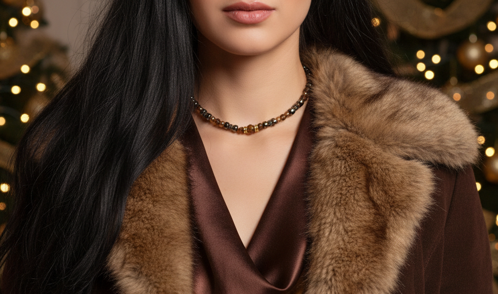 Amazing Crystal and Druk Brown Beaded,  One-of-a-Kind,  Necklace *handcrafted by Artistry Jewelry*