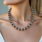 Flaunting Silver Hematite and Black Satin Pearl Beaded Necklace - handcrafted by Artistry Jewelry