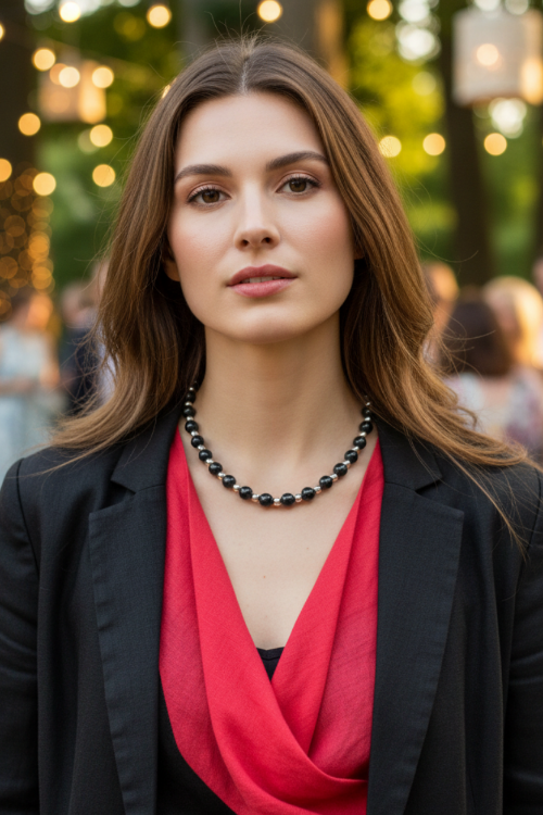 Flaunting Silver Hematite and Black Satin Pearl Beaded Necklace - handcrafted by Artistry Jewelry