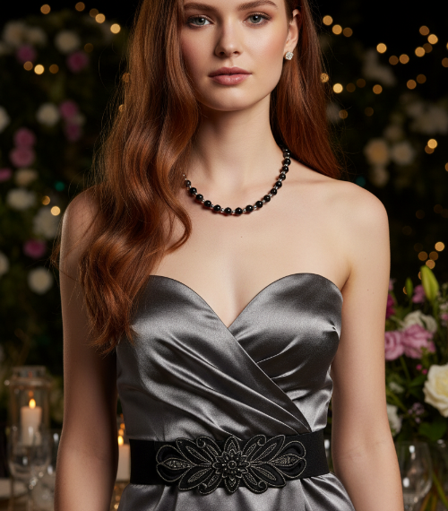Flaunting Silver Hematite and Black Satin Pearl Beaded Necklace - handcrafted by Artistry Jewelry